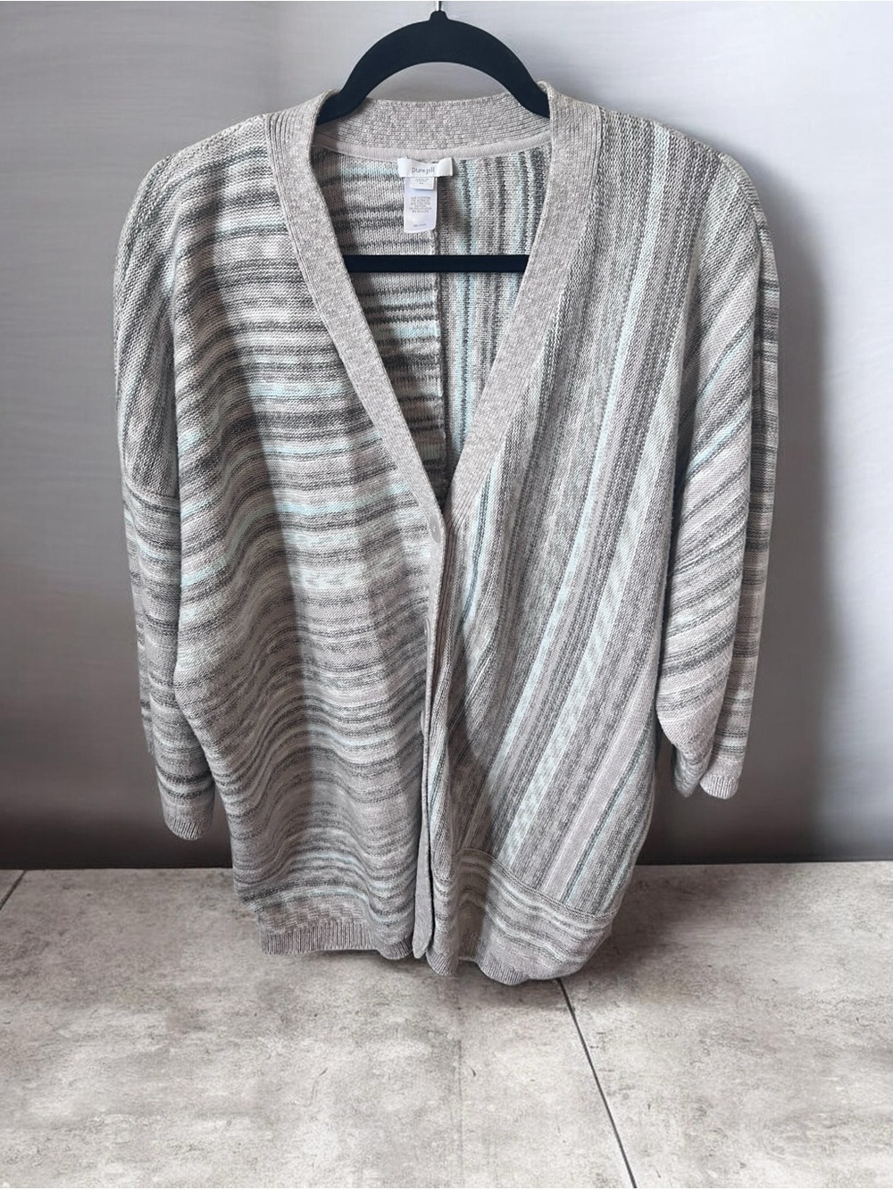 PureJill Cozy Light Gray Striped Cardigan XL
